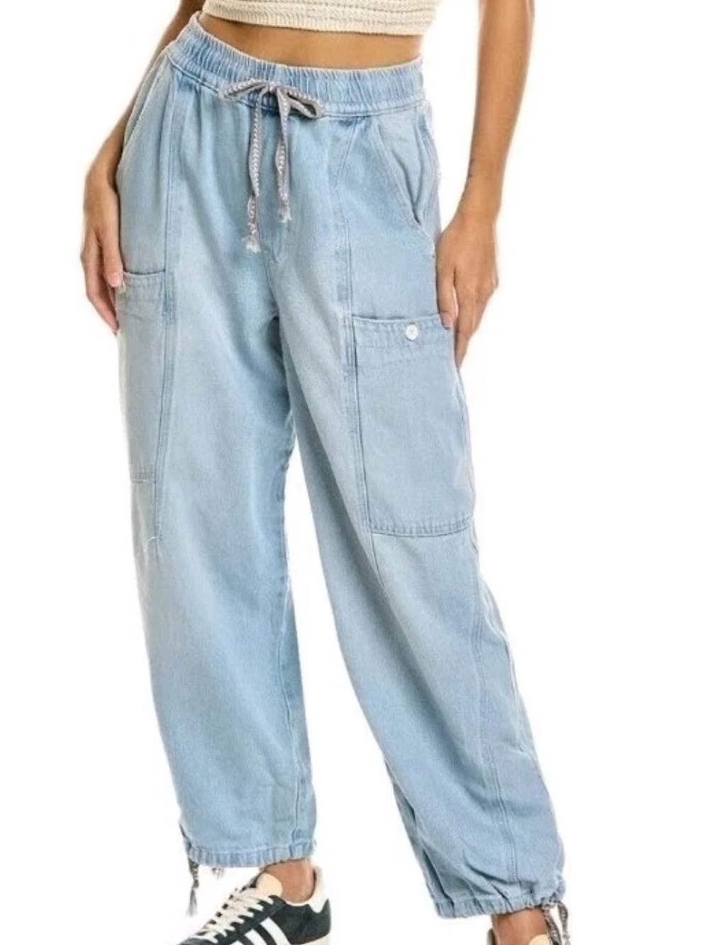 Free People We the Free Bright Eyed Low Slung Pull on Barrel Jeans Sz Medium - Picture 2 of 12
